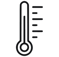 Simple black thermometer icon with measurement lines.