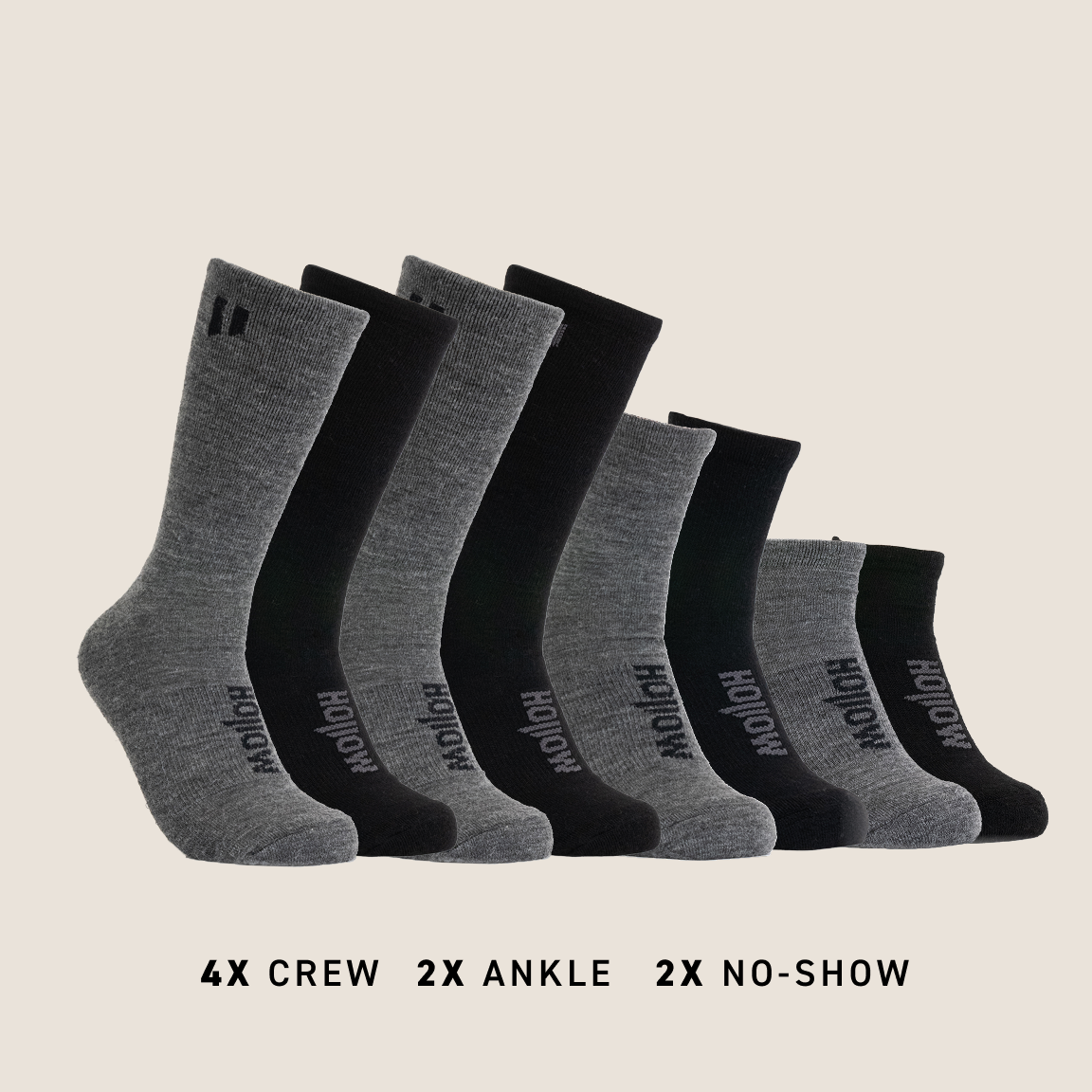 Gray sock with black logo on a light background.