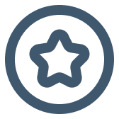 A dark blue icon of a rounded star inside of a circle on a black background.