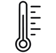 Simple black and white thermometer icon with measurement lines.