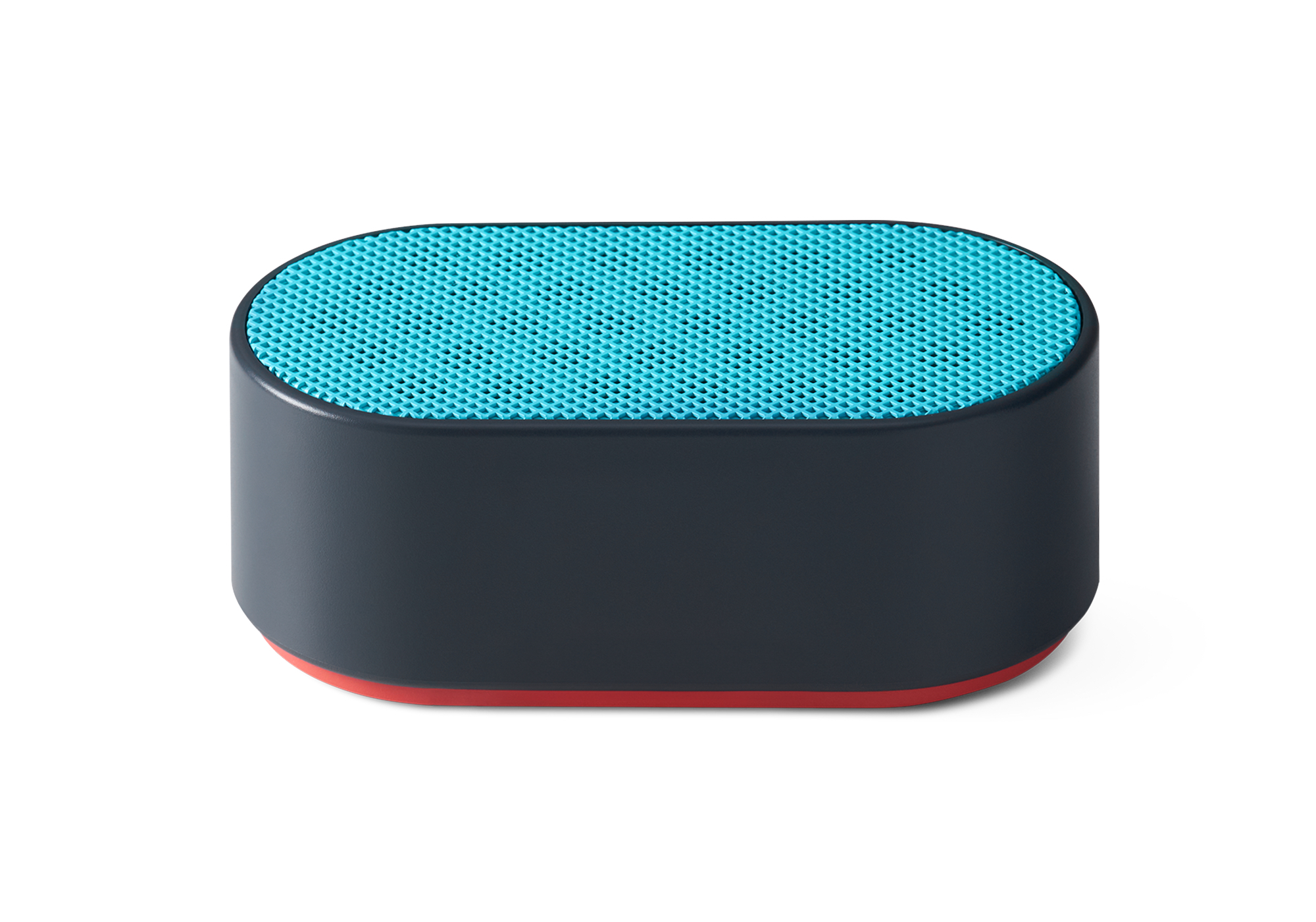 Rectangular speaker with blue top and black casing.