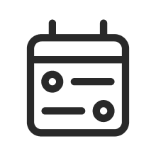 A dark gray line icon of a calendar with two items listed on it.