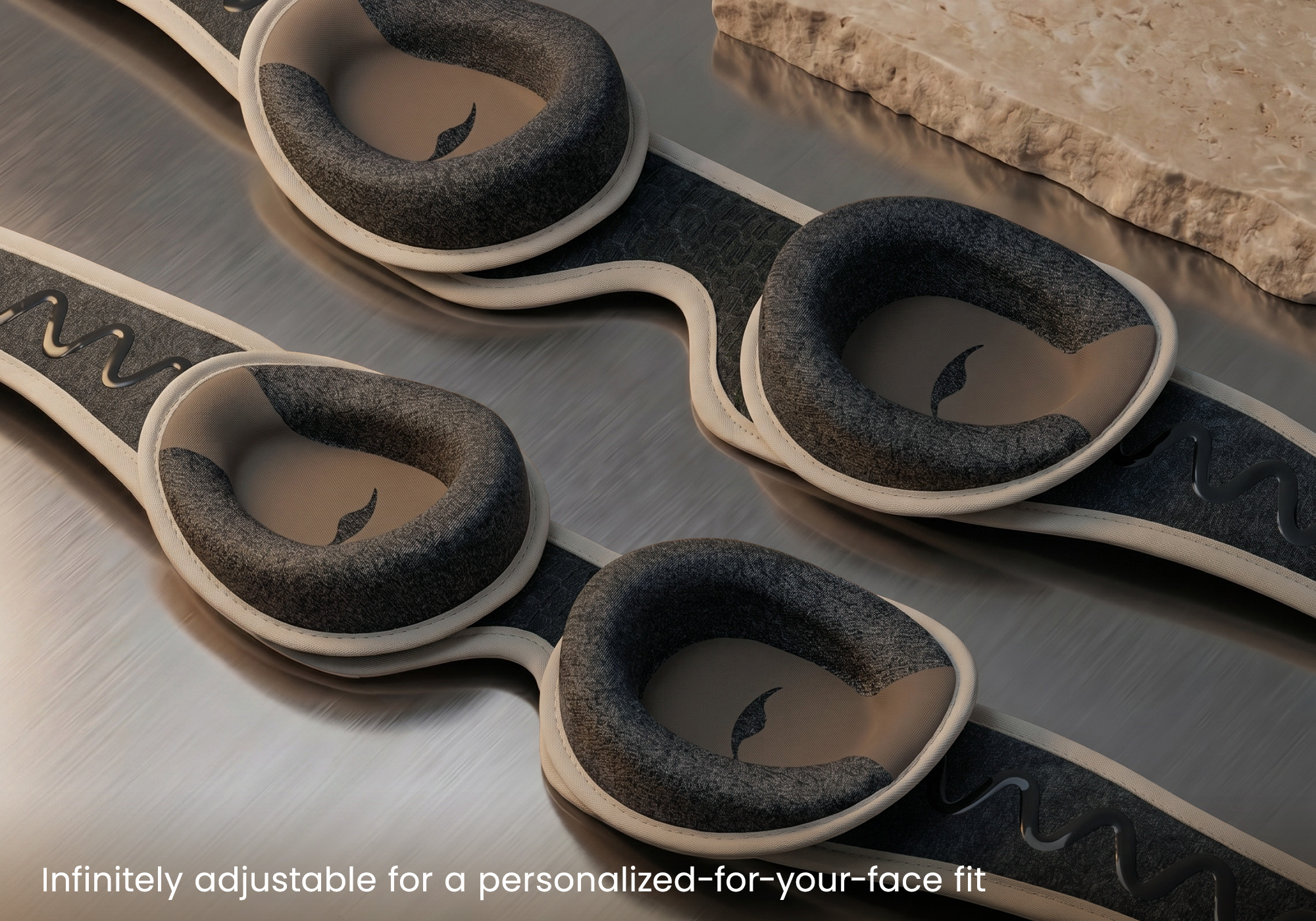 Back view of two sleep masks side by side, showing the padded eye cups and anti-slip strap.