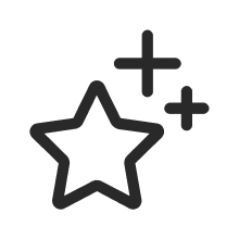 A line icon of a star with two plus signs to its upper right.
