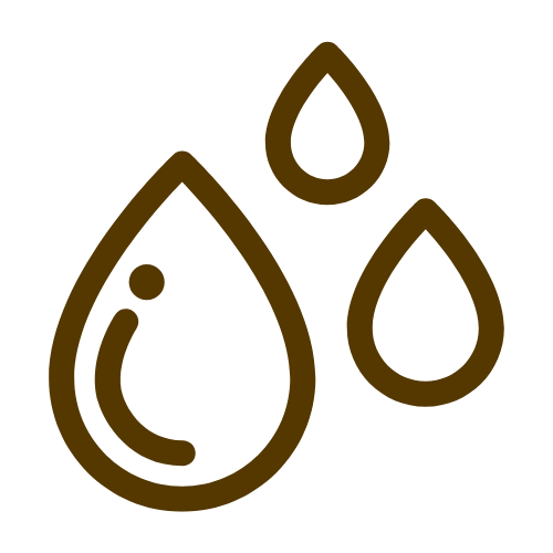Three brown water droplet icons on a white background.