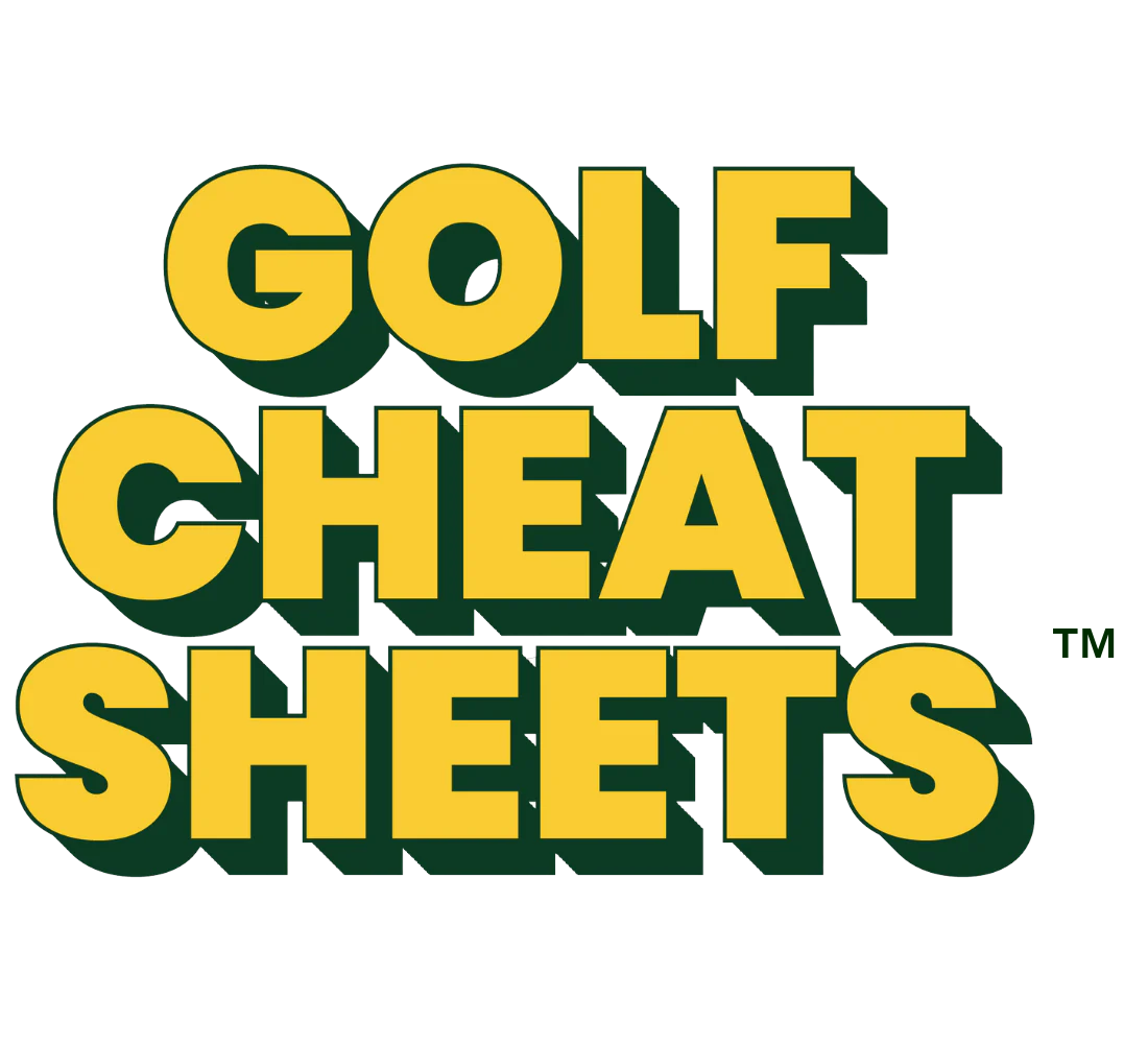 The logo for Golf Cheat Sheets in stacked, yellow block letters with a green drop shadow.