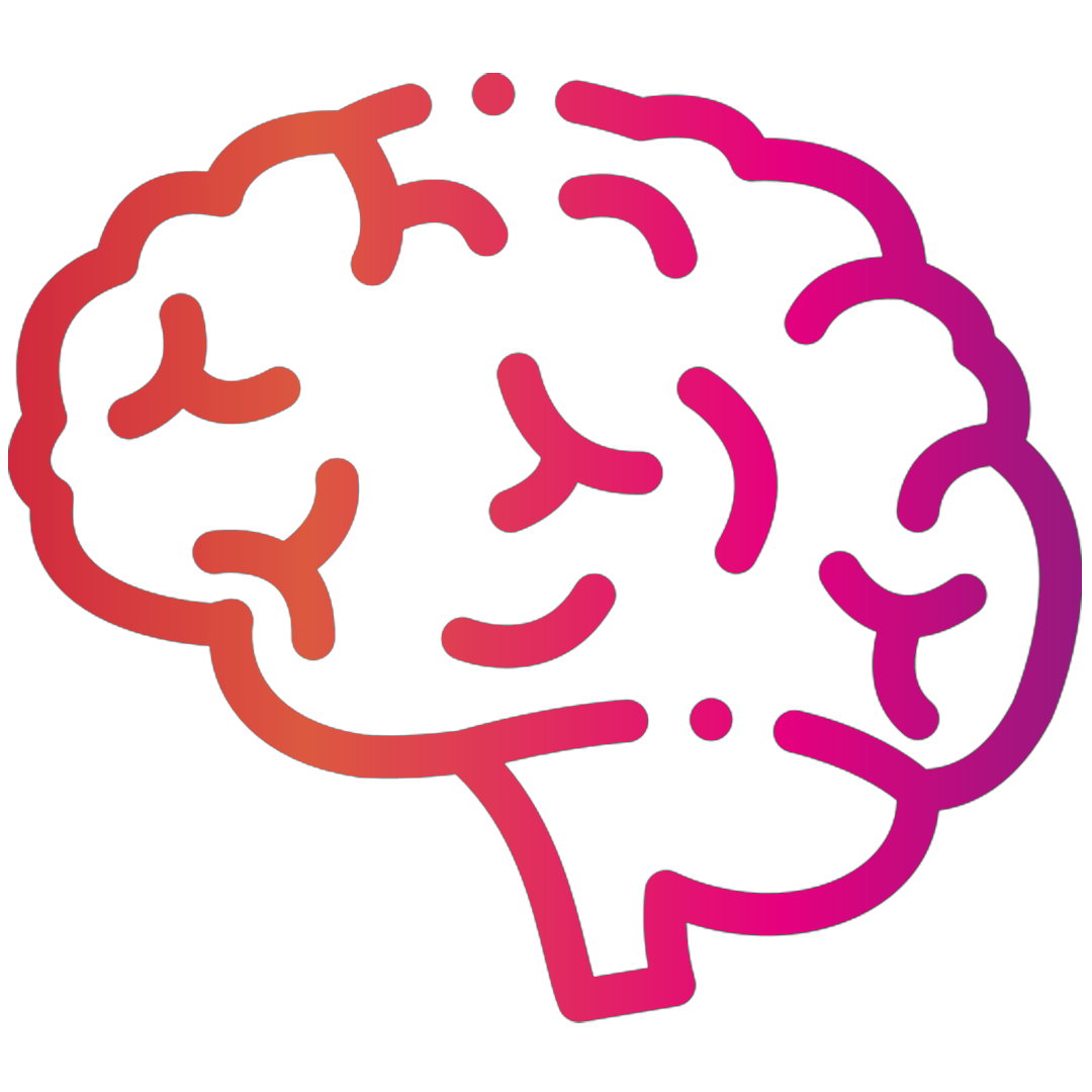 Gradient outline of a brain in red and purple colors.