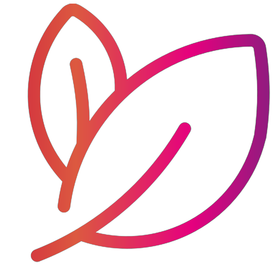 Stylized outline of two overlapping leaves with gradient colors.