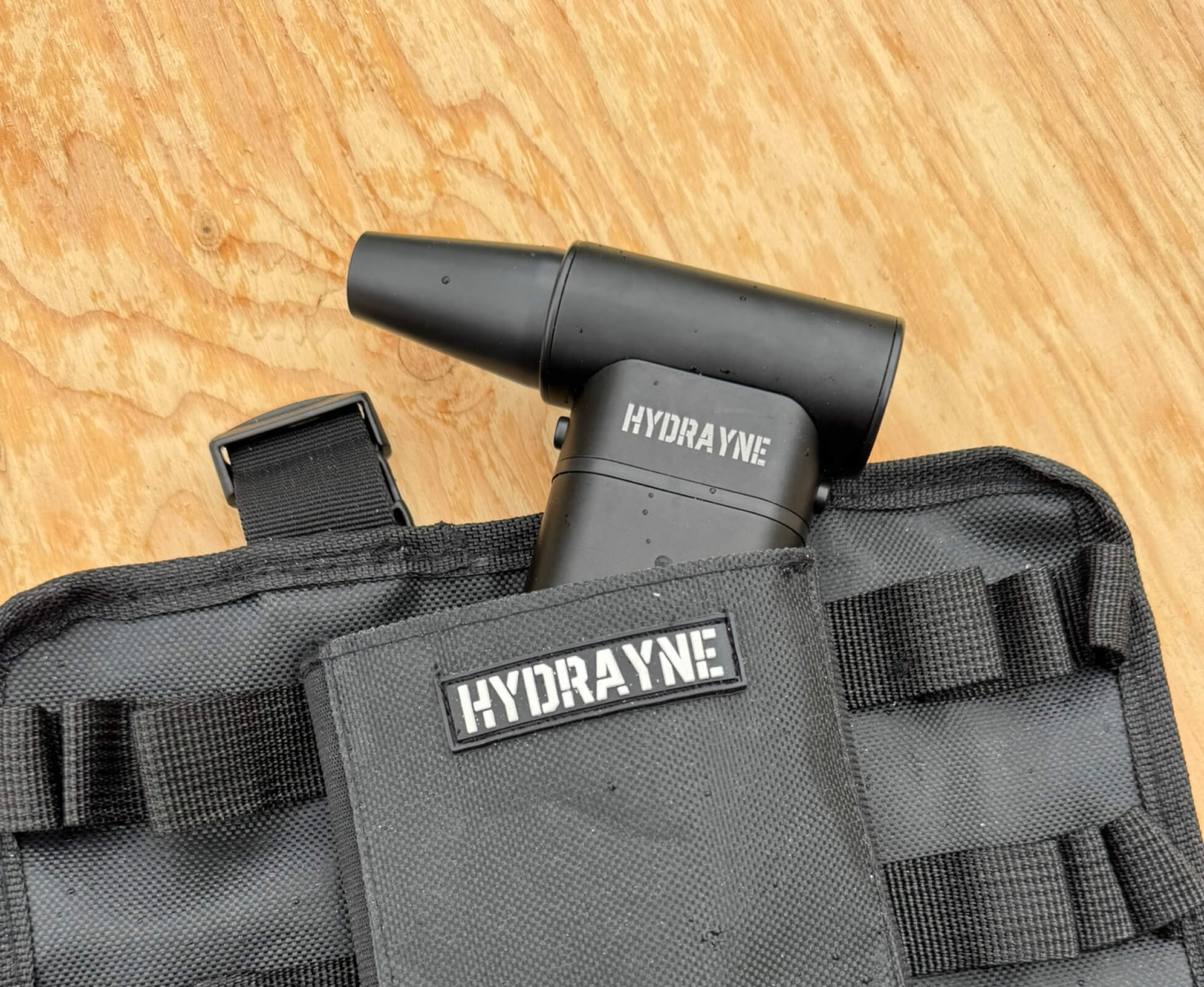 Portable Hydrafire air compressor with a compact design, ideal for inflating tires and other inflatables on the go.