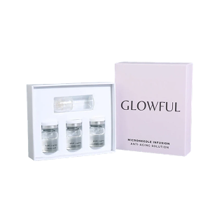 Set of three vials and a syringe in a Glowful branded box.