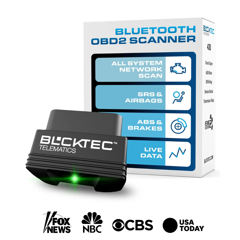 Bluetooth OBD2 scanner with features such as system scan, SRS & airbags, ABS & brakes, and live data features.