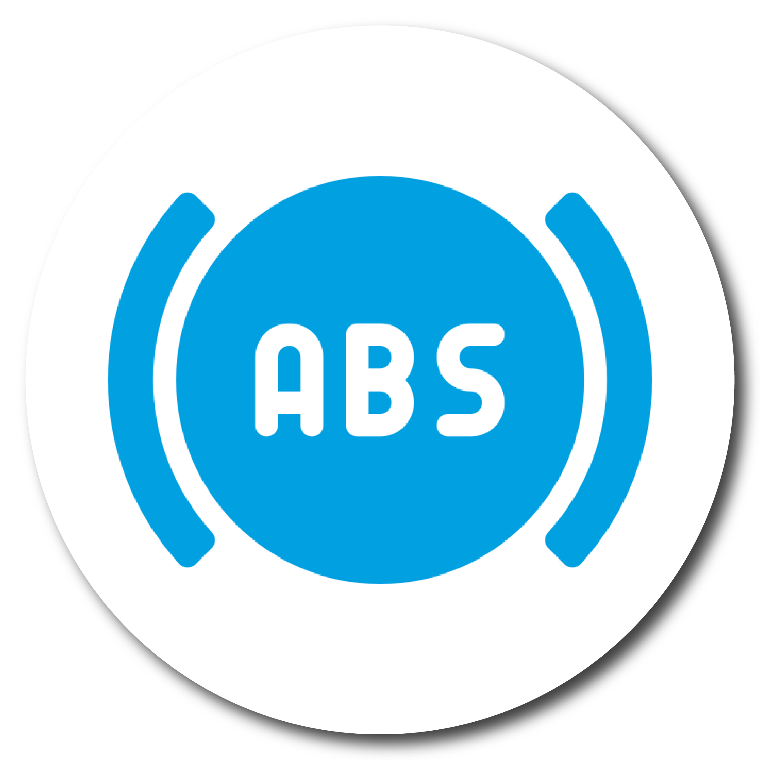 Blue ABS symbol on a white circular background.