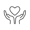 Outline of hands holding a heart.