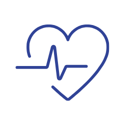 Blue heart outline with an EKG line inside.