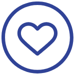 Blue heart icon inside a circle on a white background.