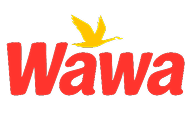 Red 'Wawa' text with a yellow bird above on black background.