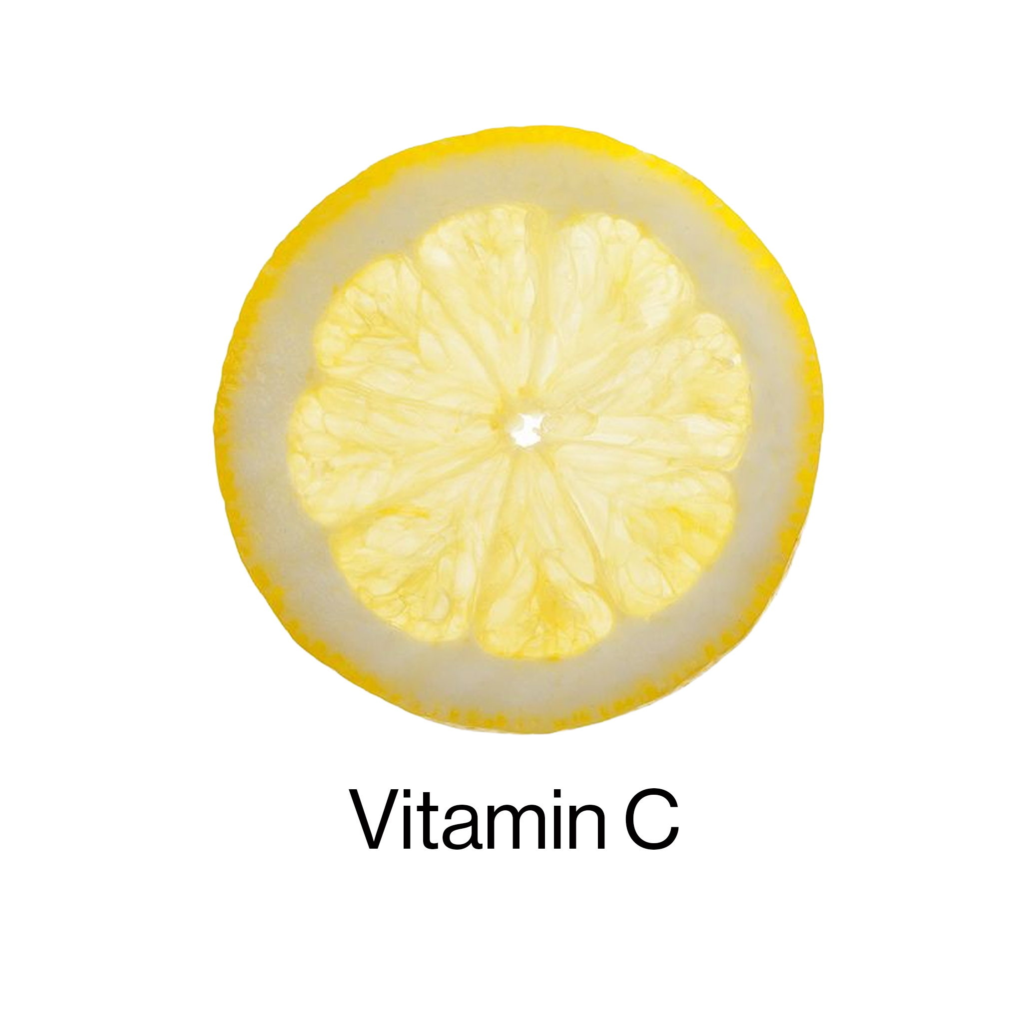 A thin, backlit slice of a lemon with the text 'Vitamin C' underneath it.