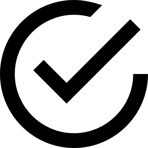 Black check mark inside a circle on a white background.