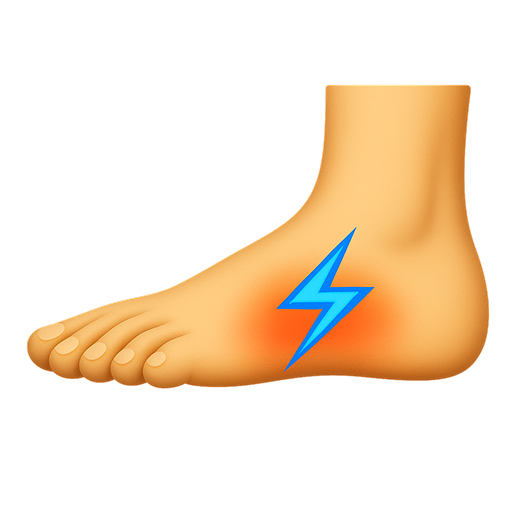 Illustration of a foot with a blue lightning bolt and red area.