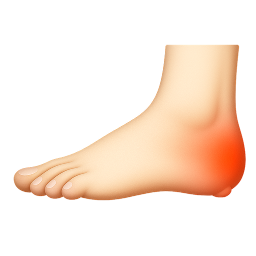 Illustration of a human foot with red swelling near the heel.