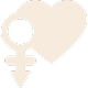 A light-colored female gender symbol overlapping with a heart icon on a black background.