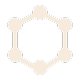 A light beige hexagonal icon formed by six connected dots on a black background.