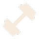 An off-white icon of a dumbbell on a black background.