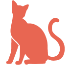 A red cat silhouette inside a white circle.