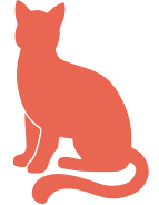 Orange silhouette of a sitting cat on white background.