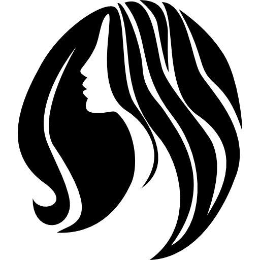 Silhouette of a woman's profile with long flowing hair.