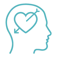 A minimalist line drawing of a head with a heart inside.