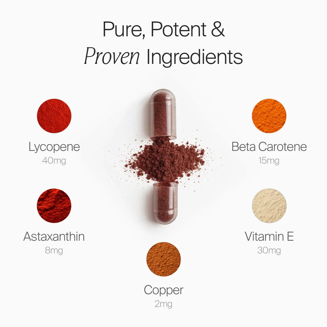 Graphic showcasing the ingredients in solsera golden glow tanning capsules
