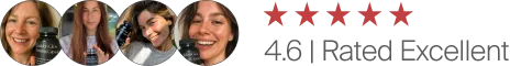 Five smiling faces with a 4.6-star rating and 'Rated Excellent' text.
