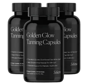 Three bottles of golden glow tanning capsules
