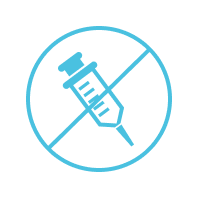 Blue syringe icon with a diagonal line through it.