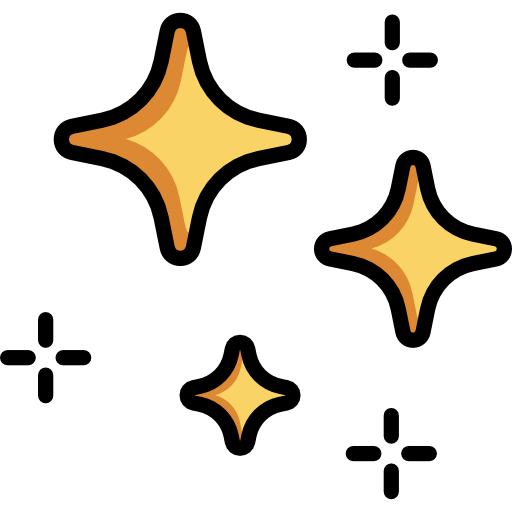 A graphic icon of yellow, four-pointed stars of various sizes with black outlines.