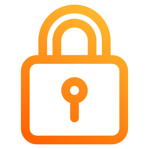 An orange gradient icon of a closed padlock on a transparent background.
