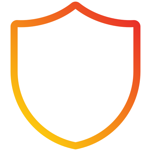 An icon of a shield with a red and orange gradient outline on a white background.