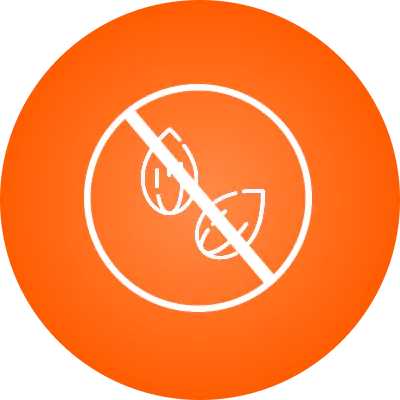 Icon of two seeds crossed out on an orange background, suggesting a restriction on seeds.