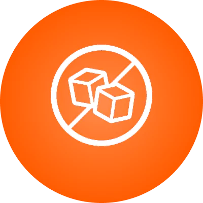No sugar icon with cubes crossed out on an orange background.