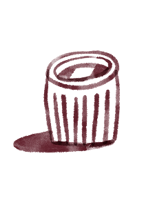 Illustration of a red trash can with a shadow.