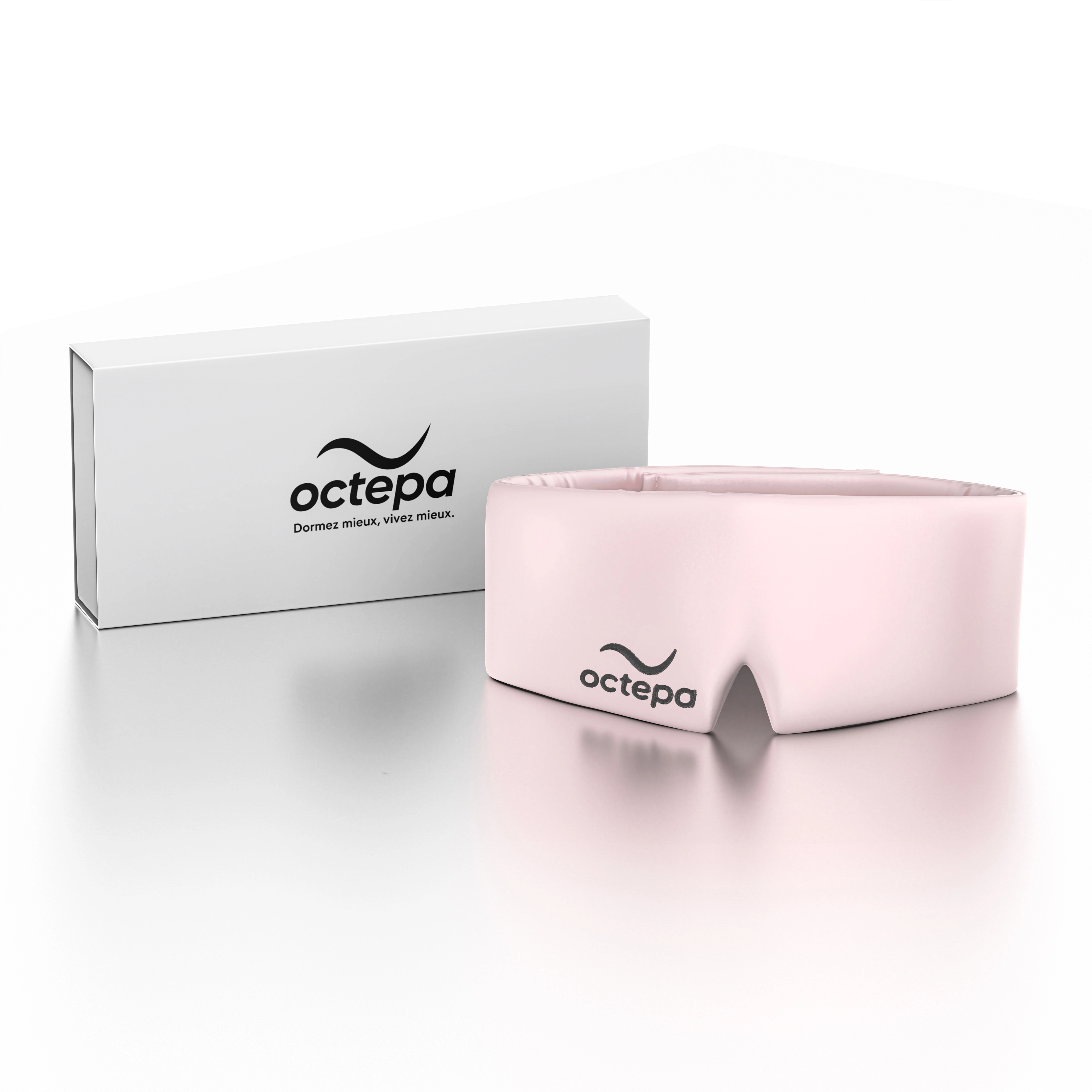 Pink sleep mask and box with 'octepa' branding.