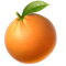 A simple graphic of a whole orange with a single green leaf attached to its stem.