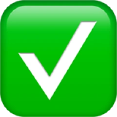 A white check mark inside a glossy green square with rounded corners.