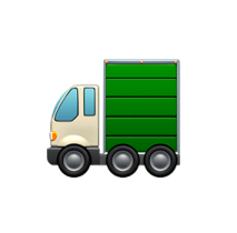 An emoji of a six-wheeled delivery truck with a white cab and a green cargo container.