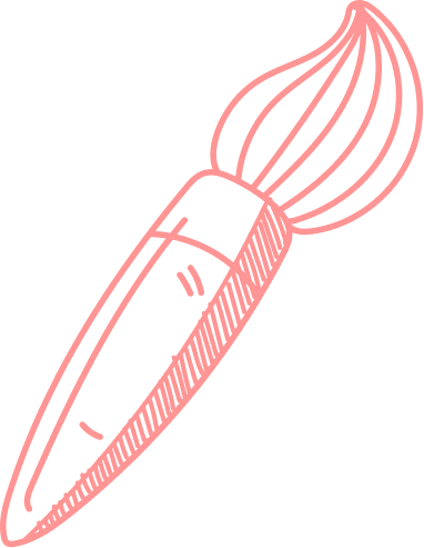 A pink, hand-drawn illustration of a paintbrush.