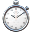 A silver analog stopwatch with a white face and red second hand pointed at sixty.