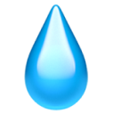 A single, shiny, light blue droplet against a white background.
