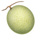 A light green melon with a netted rind and a small brown stem.