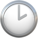 An icon of a simple analog clock with a silver frame, showing three o'clock.